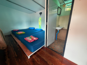 Regular lake house beds and private bathroom